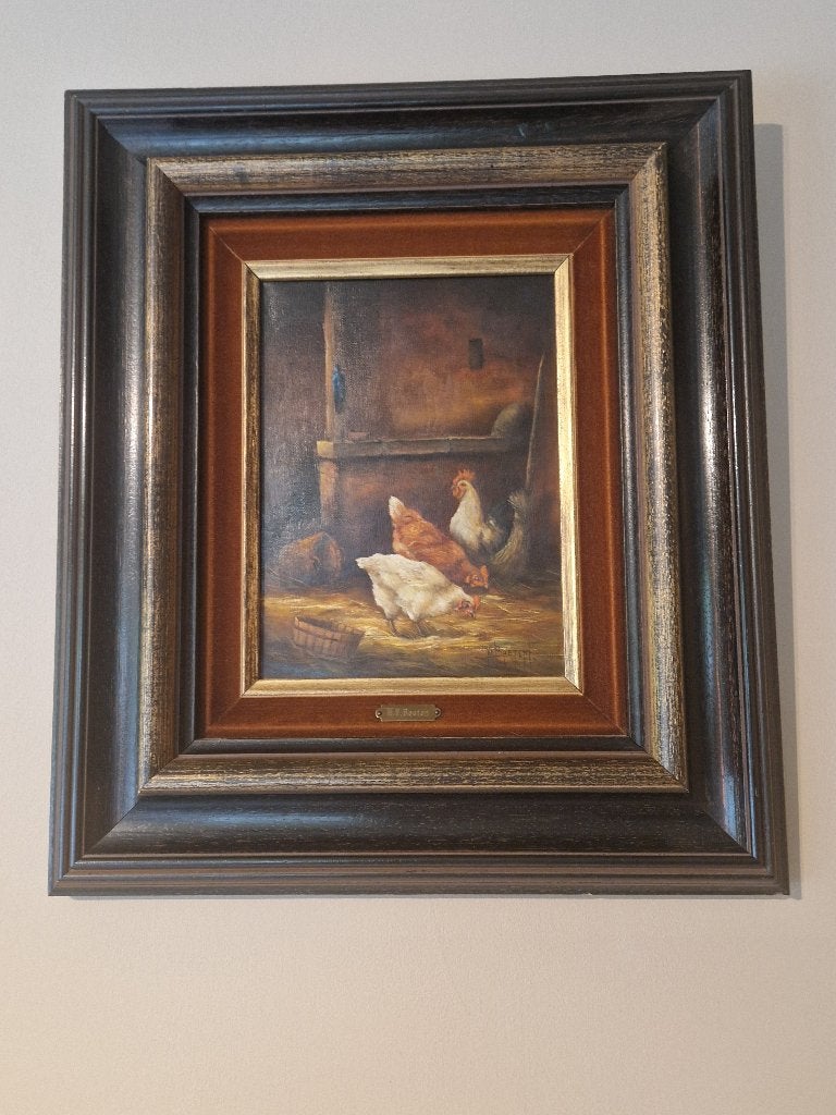 Freddy Baeten 'Stalinterieur met kippen ', Encadré, Enlèvement ou Envoi, Peinture à l'huile, Toile