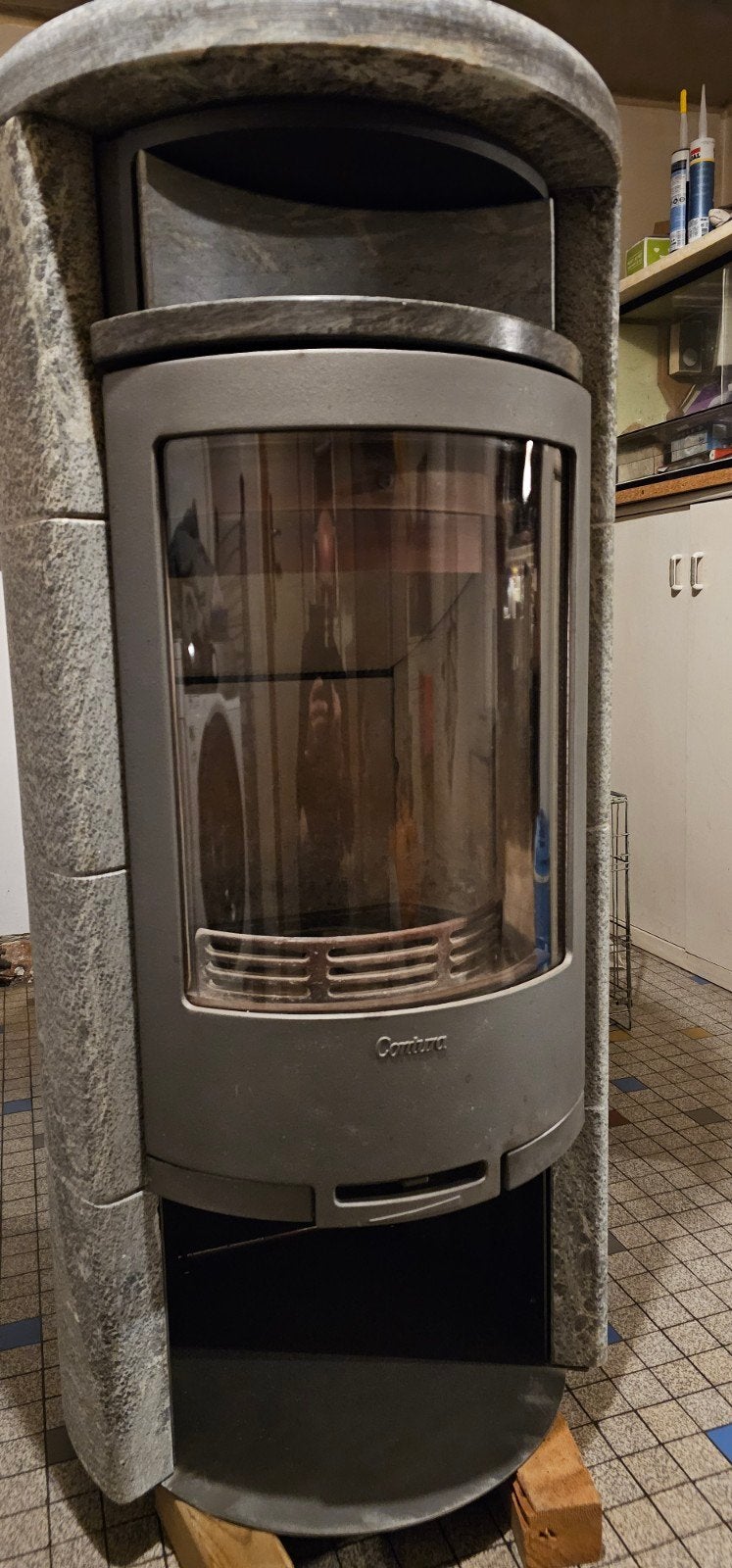 Mooie Contura houtkachel met dikke speksteen, Huis en Inrichting, Kachels, Ophalen, Houtkachel, Zo goed als nieuw, Vrijstaand