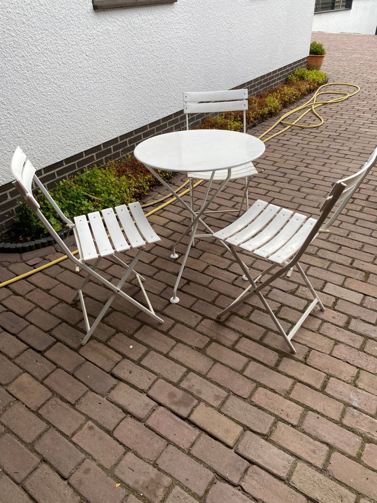 Tafeltje met 3 stoeltjes. Opklapbaar60 doorsnee H 72, Jardin & Terrasse, Enlèvement, Comme neuf