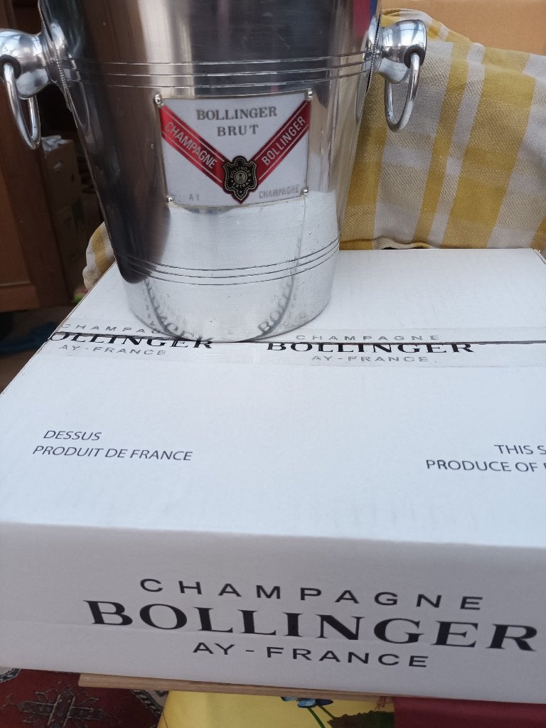 champagne bollinger special cuvee brut giftbox + ice bucket, Collections, Pleine, Comme neuf, Champagne, Enlèvement
