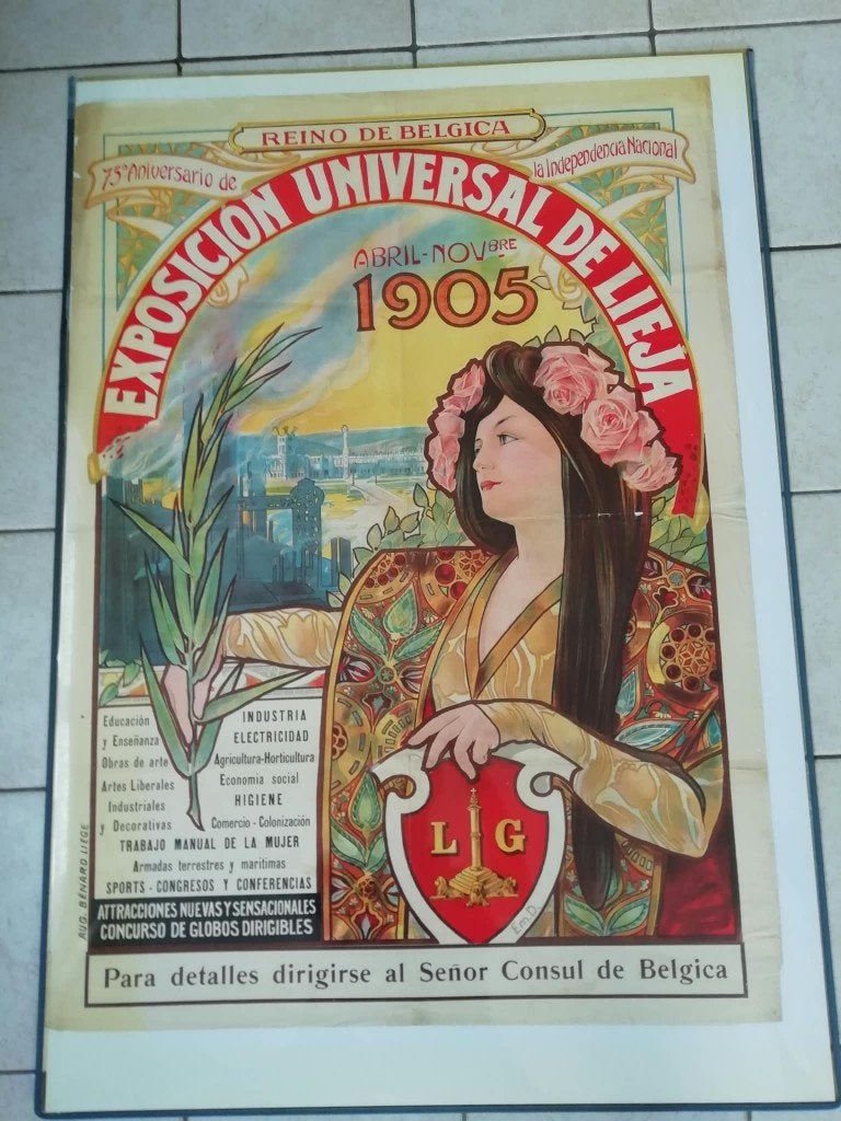 Oude affiche Emile Dupuis Liege Exposition 1905, Verzamelen, Ophalen of Verzenden, Gebruikt, Reclamebord
