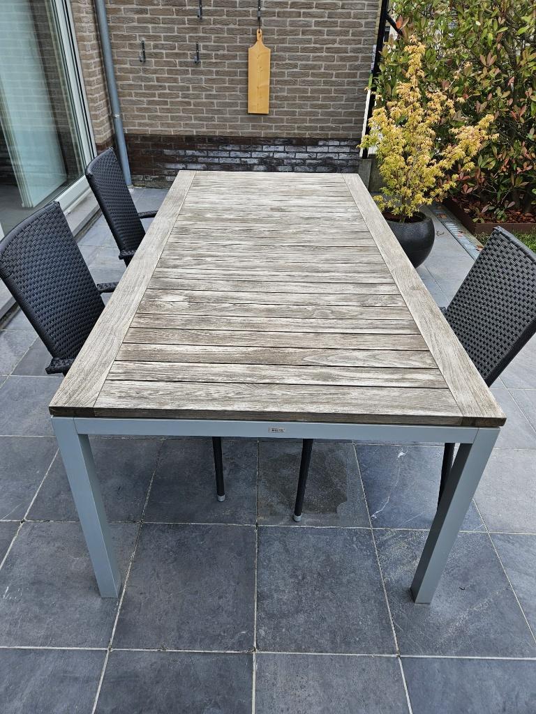 Table de jardin en teck avec 4 chaises, Jardin & Terrasse, Enlèvement, Utilisé, Carré, Bois de teck