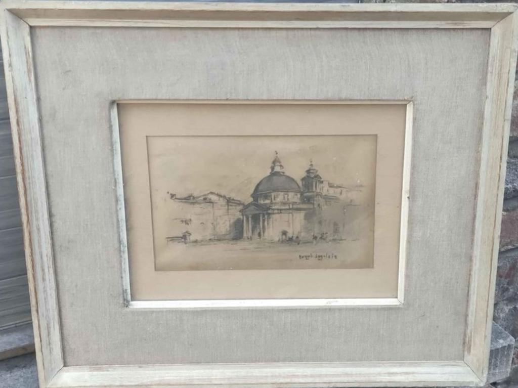 dessin vue de Rome signe Henri logelain, Antiquités & Art, Enlèvement ou Envoi