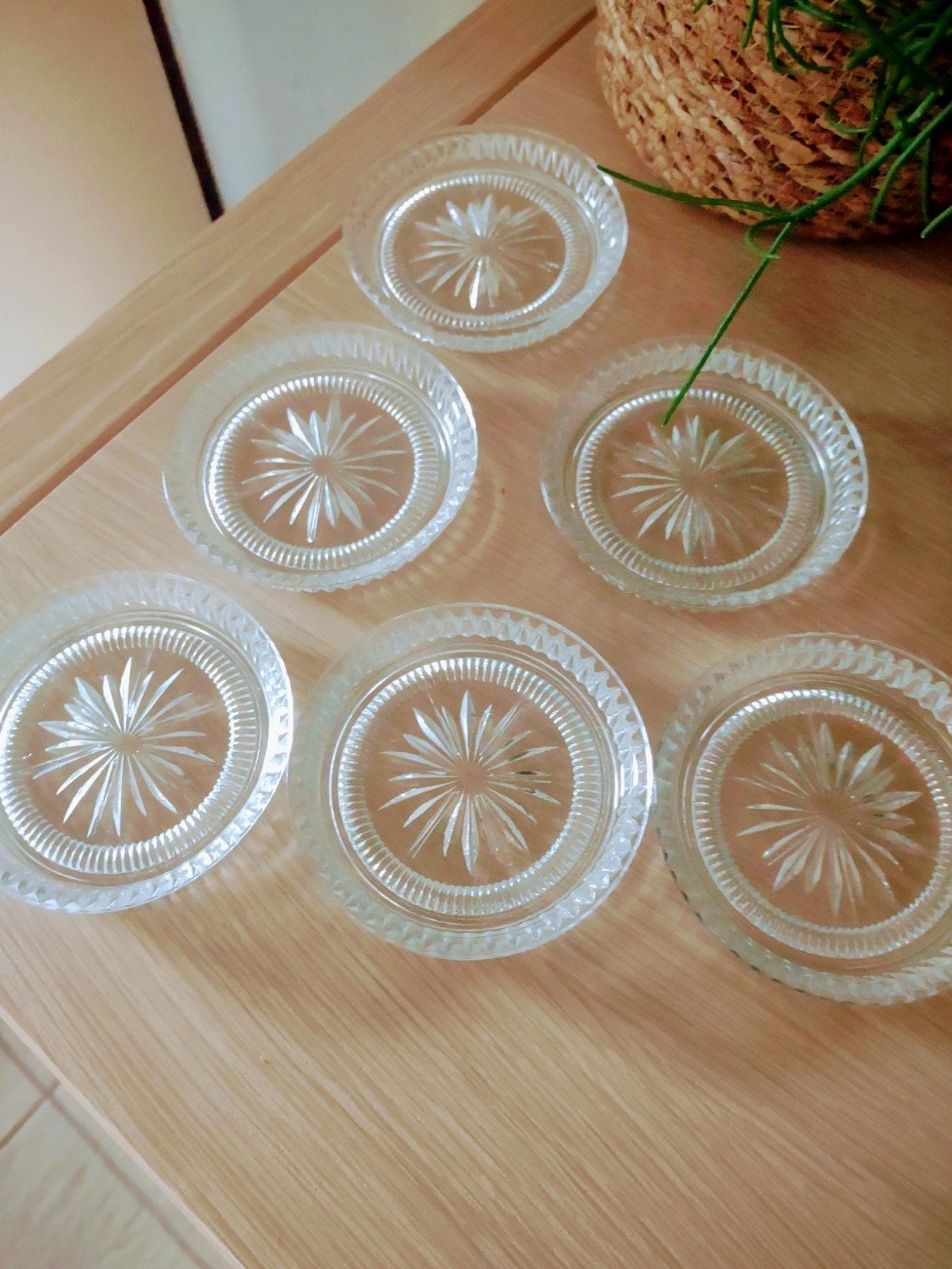 6 vintage geslepen glazen onderzetters., Maison & Meubles, Accessoires pour la Maison | Sous-verres & Sous-plats, Enlèvement ou Envoi