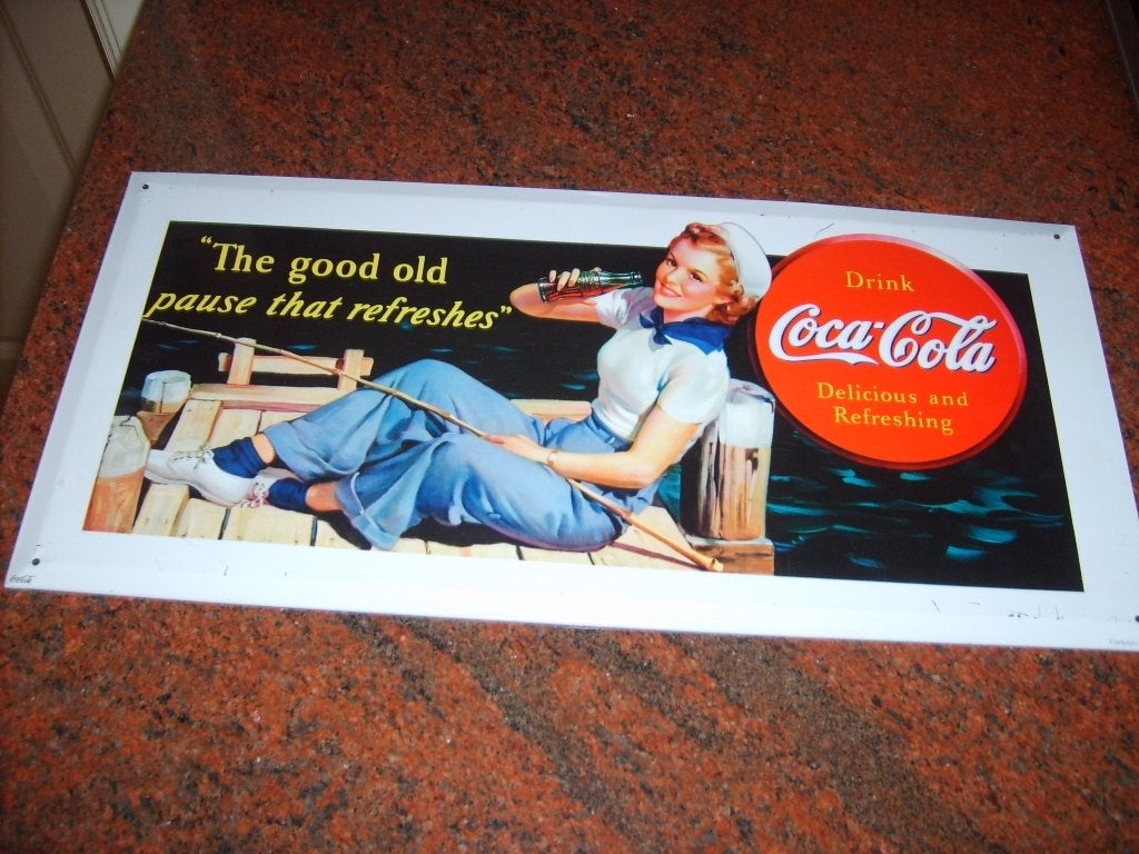 Coca Cola reclamebord - plakaat - retro - 45 x 21,5 cm, Verzamelen, Ophalen of Verzenden, Zo goed als nieuw, Reclamebord