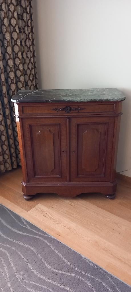 Mahoniehouten kast, dressoir, tweekleurig geaderd marmeren, Ophalen, Style classique, de caractère., Met deur(en)