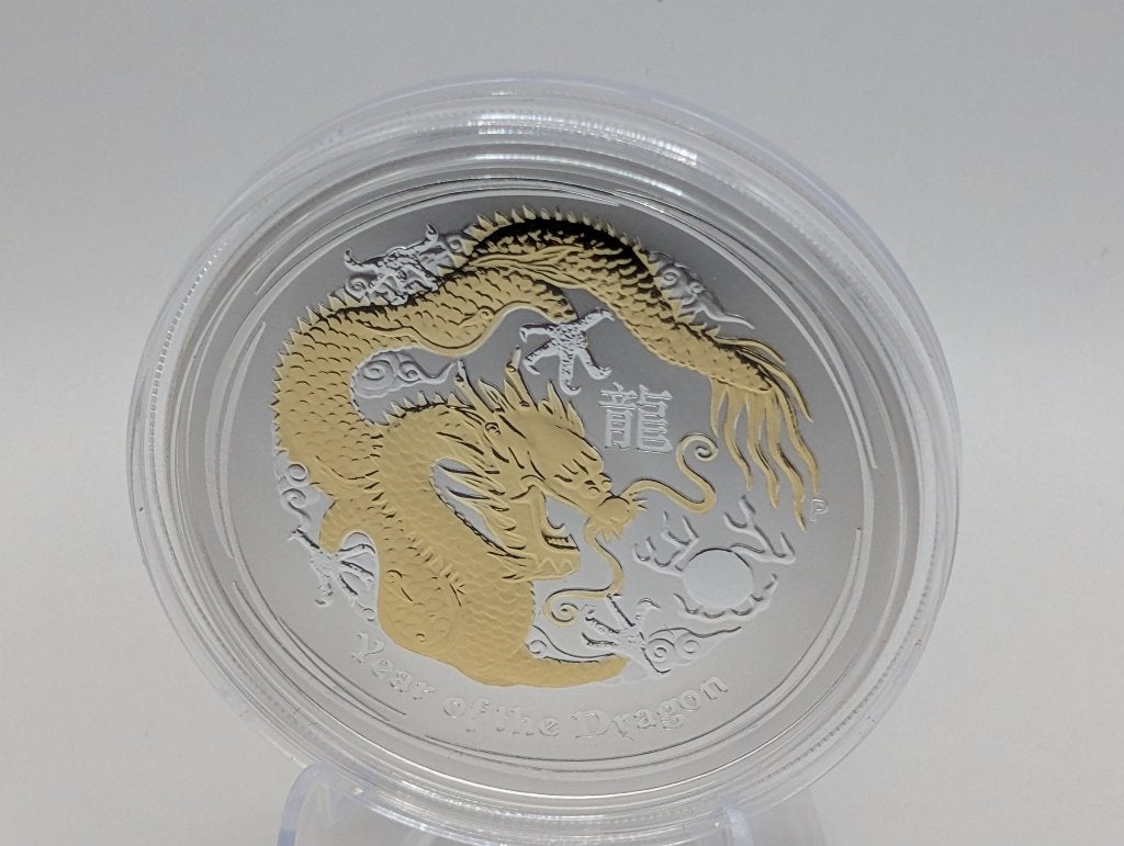Lunar II - 1oz Zilver Gilded (Verguld) Draak 2012 + COA, Enlèvement ou Envoi, Argent