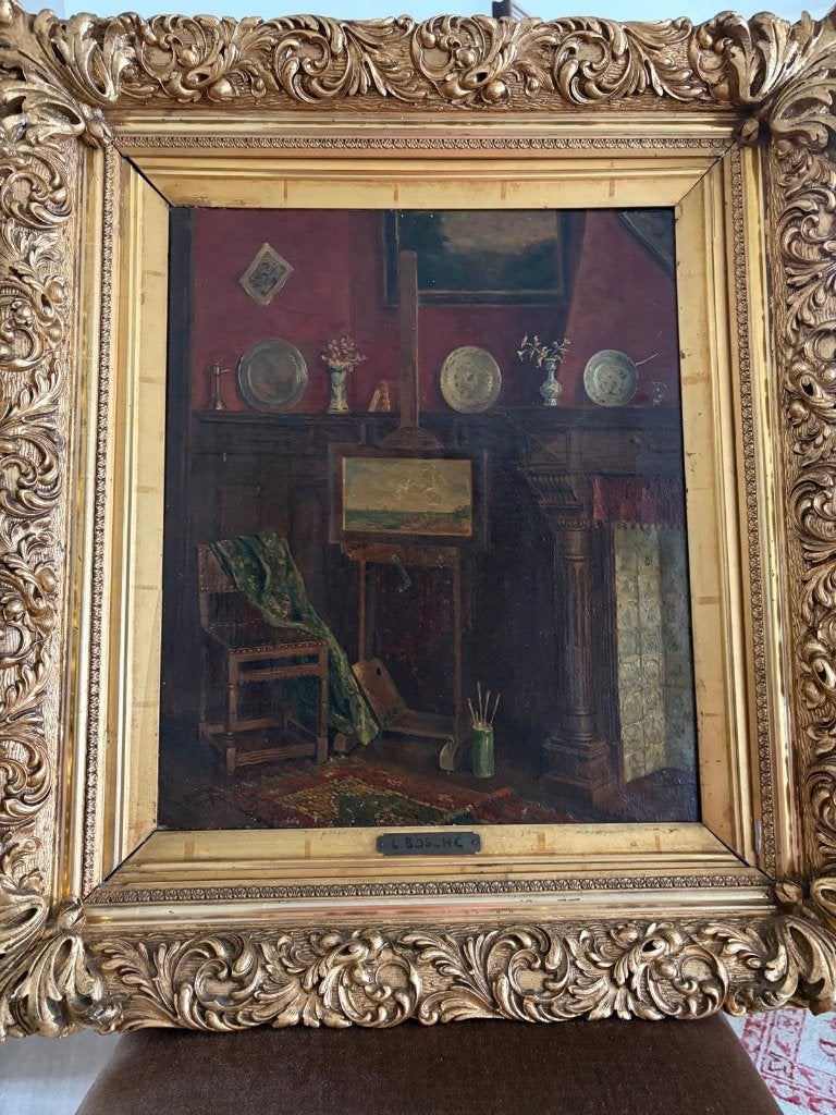 Schilderij op doek L.Bosche anno 1903, Ophalen, Doek, Stilleven, Bijzondere lijst