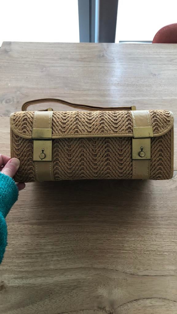 Vintage! Rieten make-up tas toiletzak, Handtassen en Accessoires, Toilettassen, Ophalen, Gebruikt, Dame