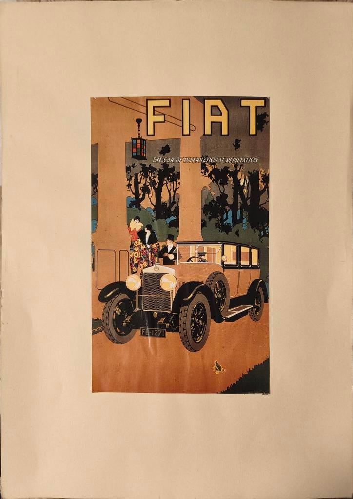 Mini-reclameposter voor FIAT-auto's uit de jaren 30, Antiek en Kunst, Verzenden
