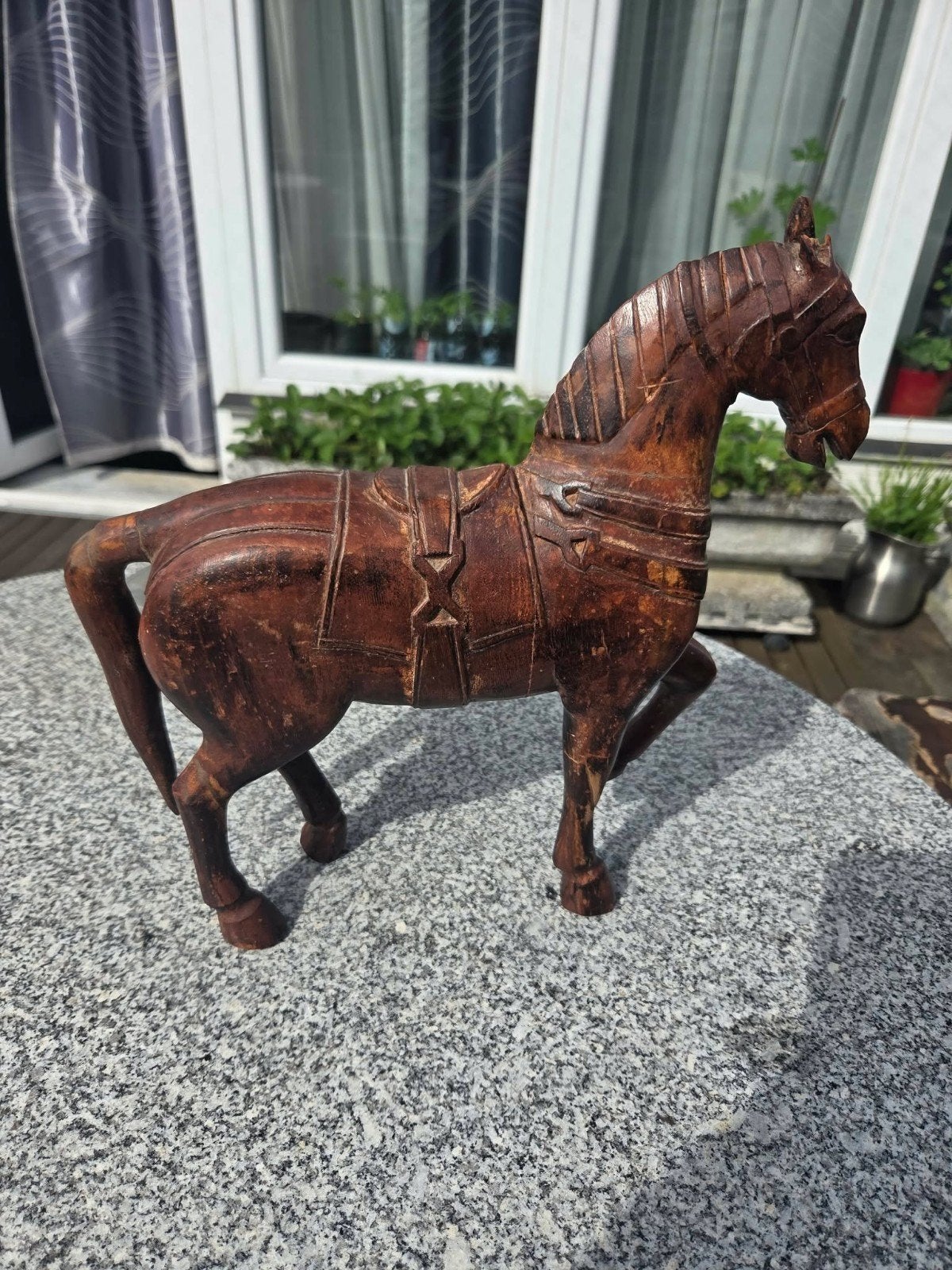 Prachtige en authentieke vintage houten paardenfiguur, rijk, Antiek en Kunst, Ophalen of Verzenden, Handgemaakt, Beeld, Hout