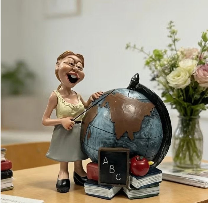 Vintage collectors figuur Lerares met wereldbol (13cm), Huis en Inrichting, Ophalen of Verzenden, Nieuw