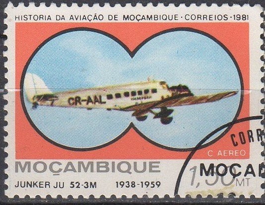Mozambique - Vliegtuig Junkers Ju 52 - 1981, Postzegels en Munten, Ophalen of Verzenden, Gestempeld