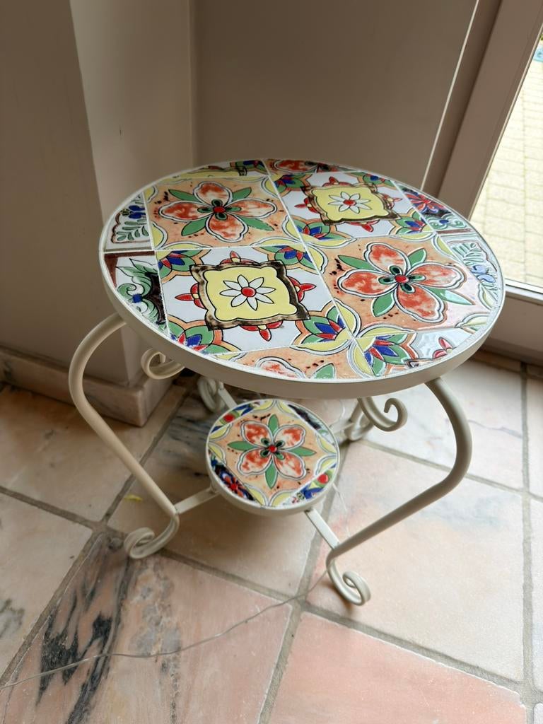 Mozaiëk bijzettafel - keramische tegels - 40 cm, Maison & Meubles, Tables | Tables d'appoint, Comme neuf, Rond, Moins de 45 cm
