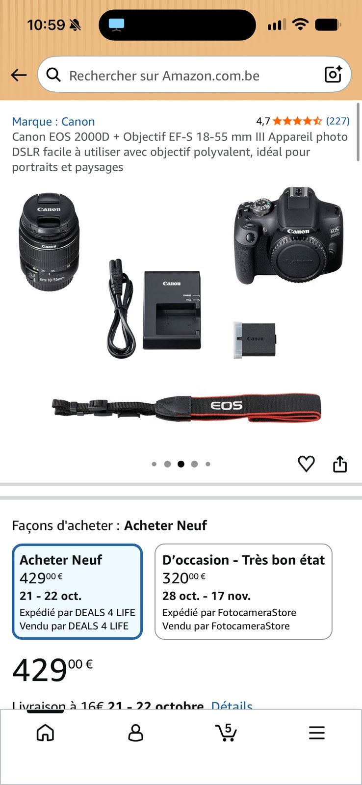 Canon EOS 2000D + Objectif EF-S 18-55 mm III, Ophalen, Zo goed als nieuw, Canon
