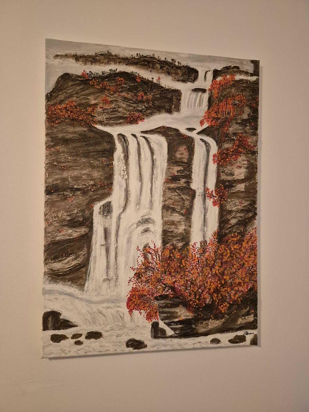 Peinture en relief 3D unique — Cascade peinte à la main à He, Enlèvement ou Envoi