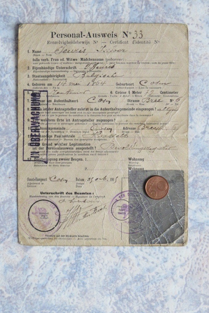 Paspoort 1914 Identiteitskaart Gorsem Nieuwerkerken Truiden, Verzenden