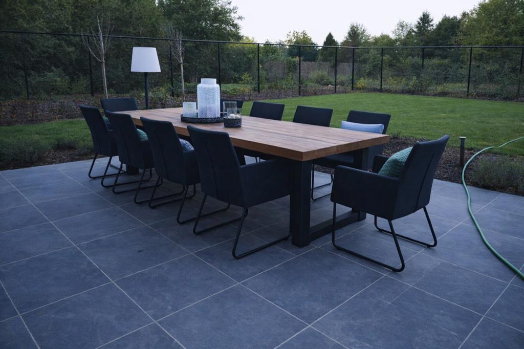 Grote houten tuintafel met 10 stoelen en bank, Ophalen, Bank, Meer dan 8 zitplaatsen, Teakhout