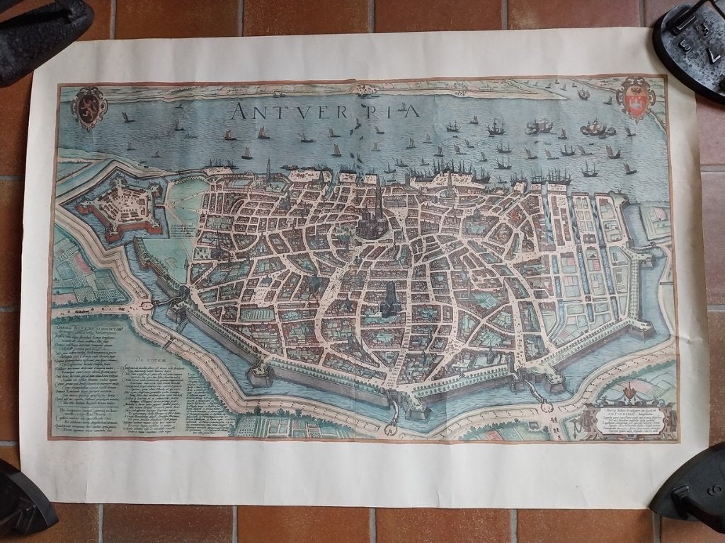 Oude kopie van antieke stadsplattegrond van Antwerpen, Antiek en Kunst, Antiek | Boeken en Manuscripten, Ophalen of Verzenden