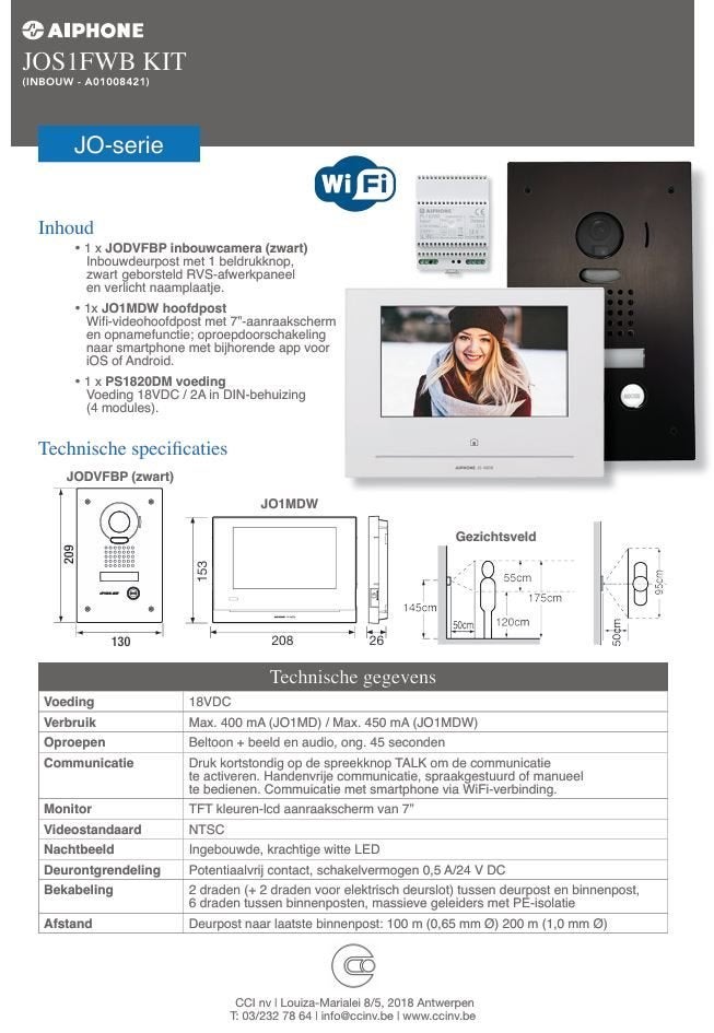 Videofoniekit Aiphone JOS1FWB KIT, Maison & Meubles, Enlèvement ou Envoi, Compatible avec les smartphones, Neuf, Filaire