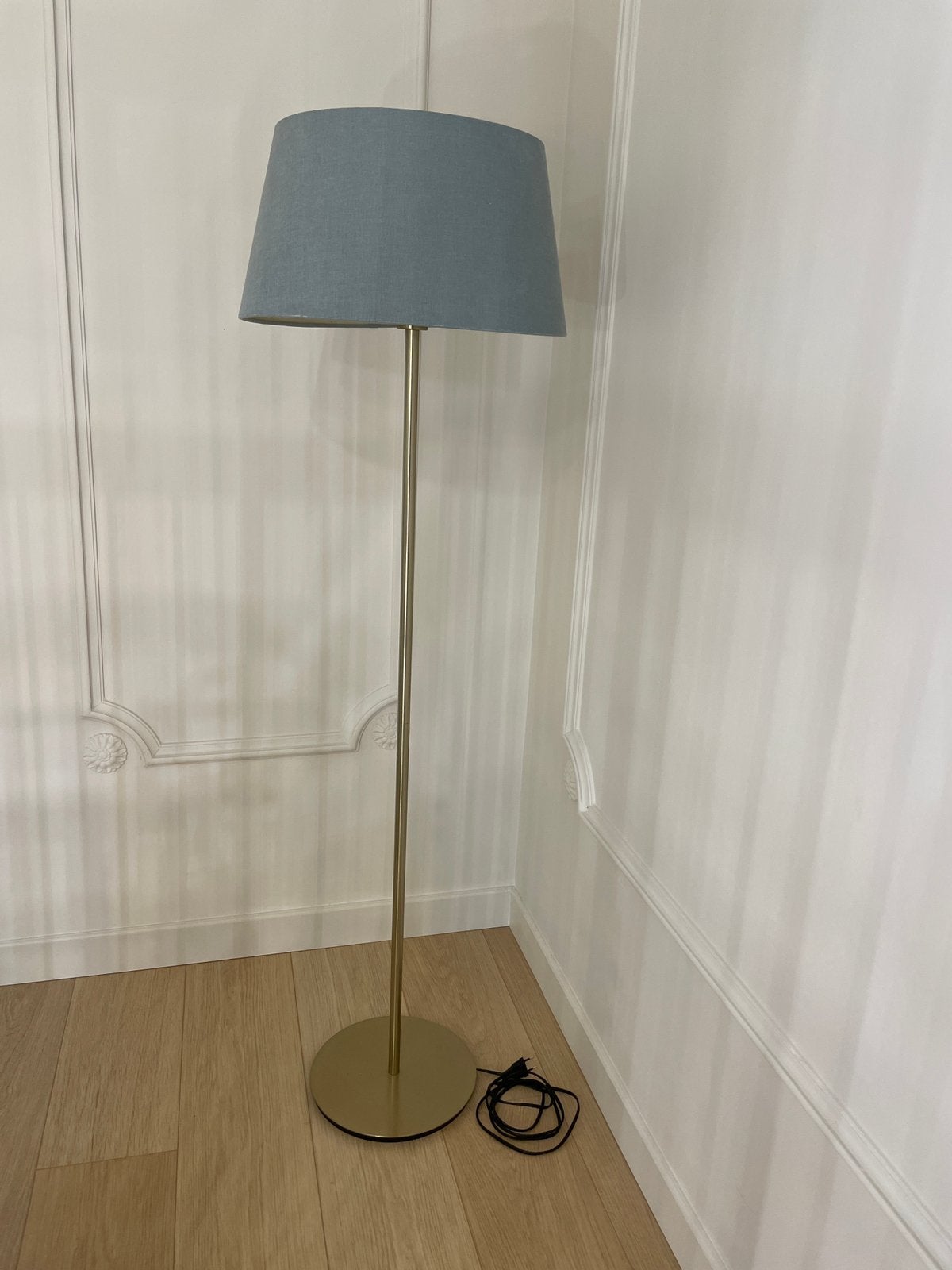 Staande lamp messing, blauwe kap, Ophalen, Zo goed als nieuw, Metaal, 150 tot 200 cm