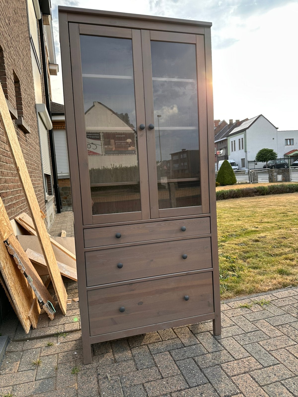 Houten kast - vergrijsd, Huis en Inrichting, Kasten | Vitrinekasten, Ophalen, Gebruikt, 50 tot 100 cm, 150 tot 200 cm