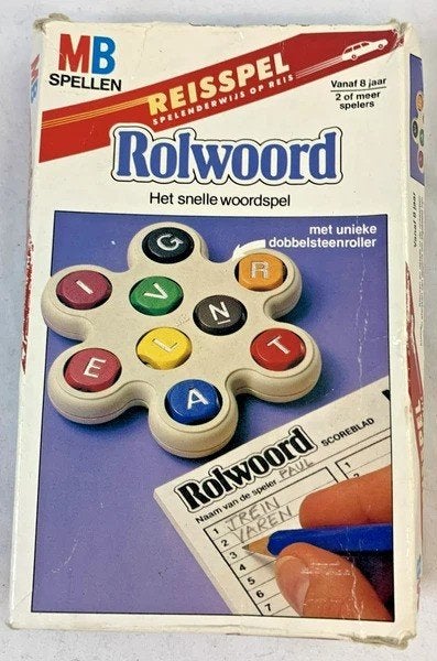MB Rolwoord Reisspel Snelle dobbelsteenroller 1984 vintage, MB, Verzenden, Een of twee spelers, Zo goed als nieuw