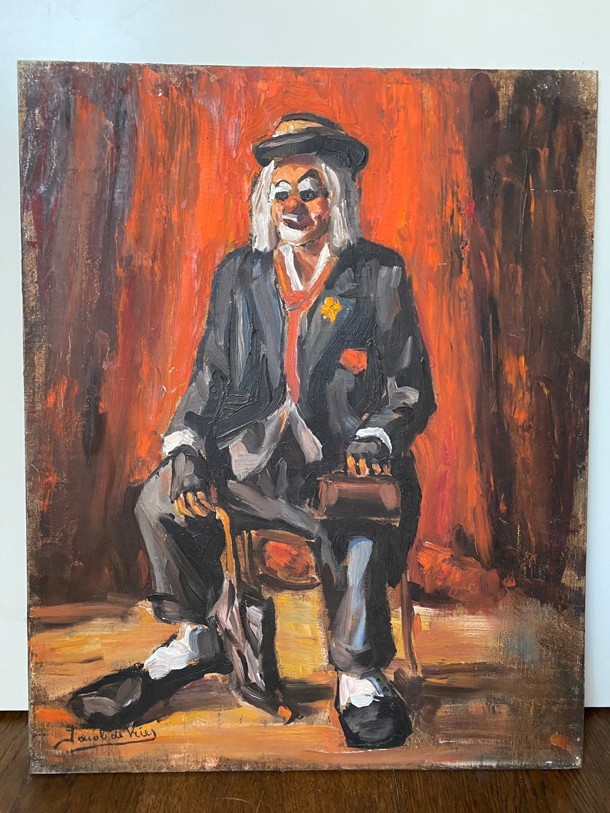Jacob de Vries - Clown (1973 - olie op paneel), Ophalen, Olieverf, Portret of Personen, Paneel