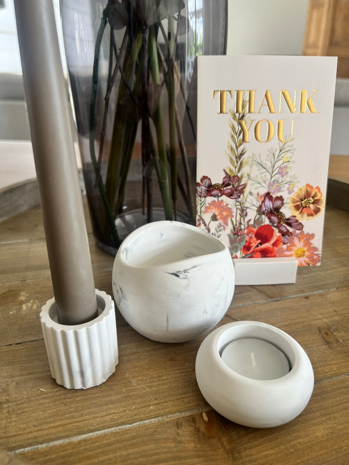 THANK YOU 7: kaarsenhouder, theelichthouder en bloempotje, Ophalen, Overige materialen, Nieuw, Grijs