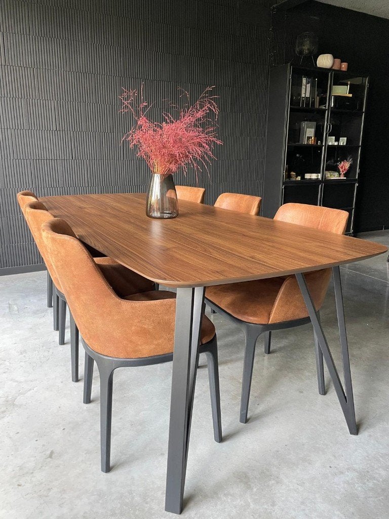 Walnoot tafel 240x100 - Juntoo, Ophalen, 100 tot 150 cm, Vijf personen of meer, Metaal