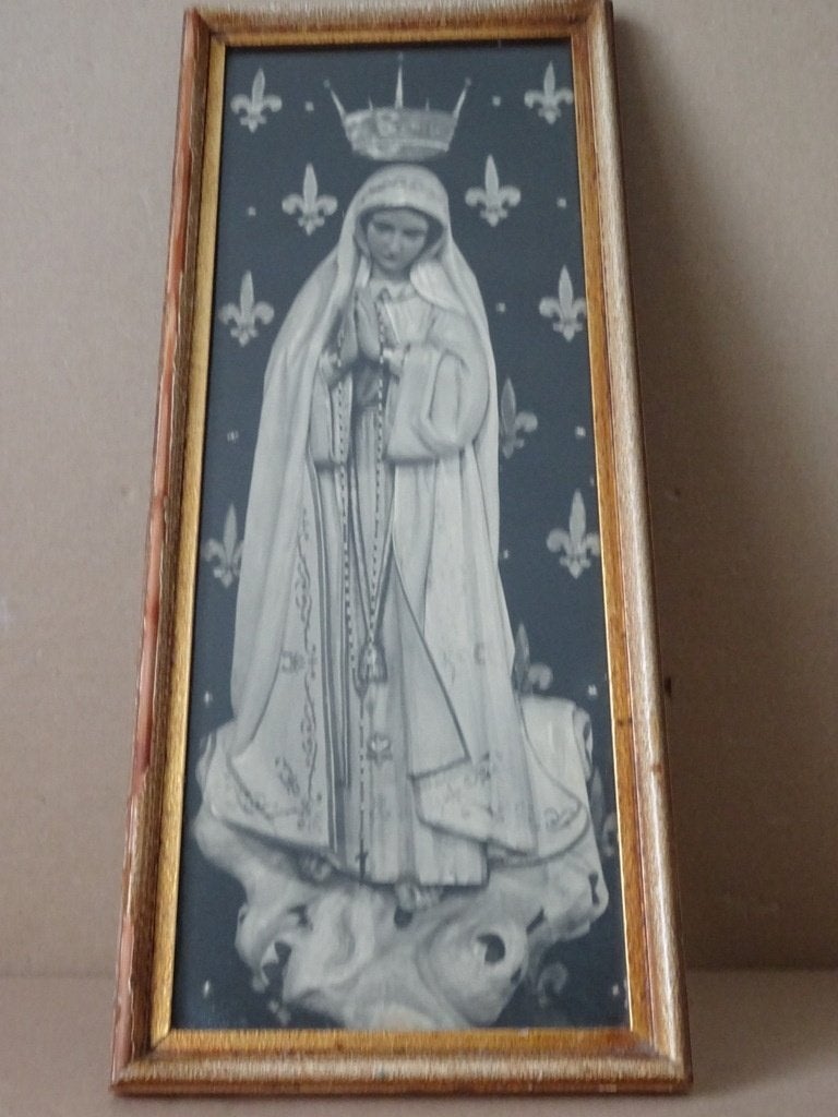 Vintage prent Heilige Maria 17x41cm White Fathers 1950, Verzamelen, Religie, Ophalen of Verzenden, Gebruikt, Overige typen, Christendom | Katholiek