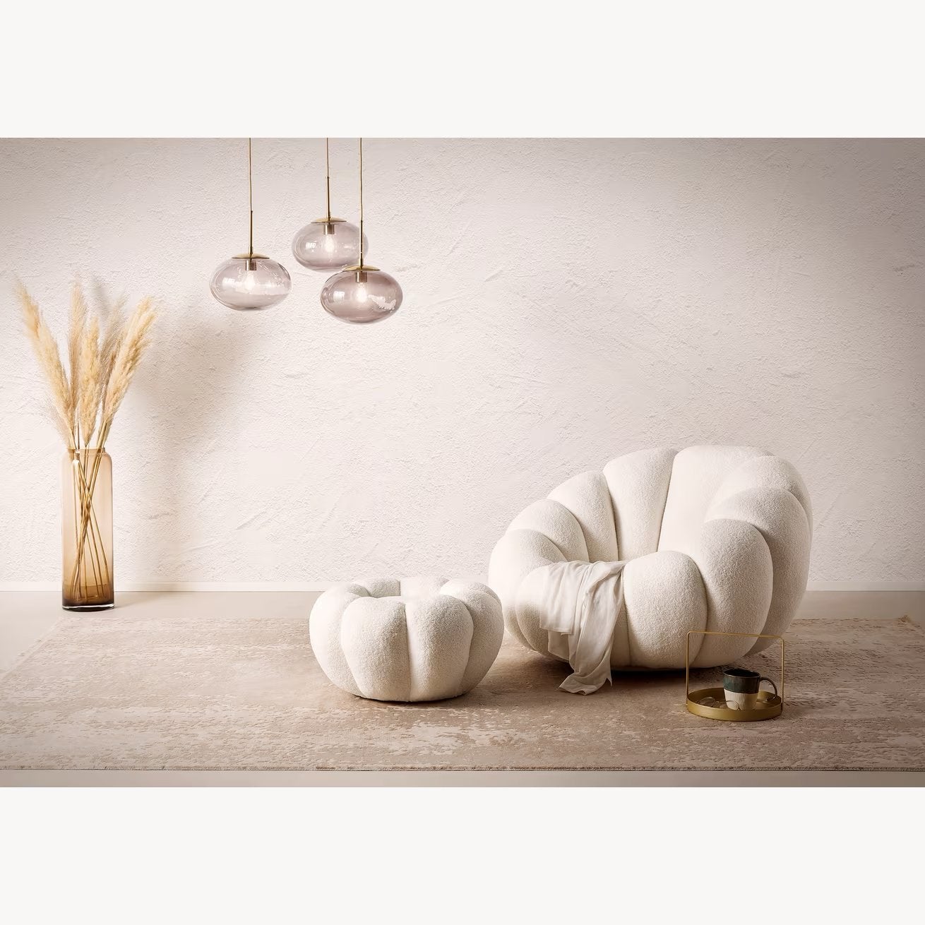 2 Fauteuil Dontavis Teddy incl. 1 poef, kleur Wit, Huis en Inrichting, Stoelen, Ophalen, Wit