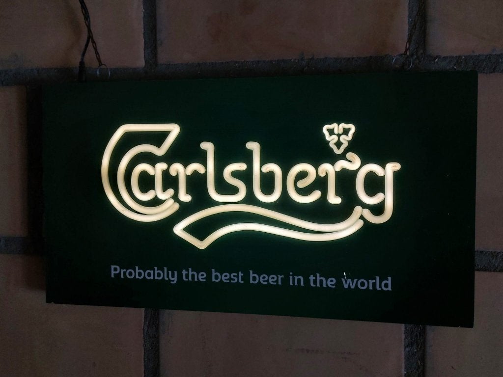 Vintage lichtreclame Carlsberg, Ophalen, Gebruikt, Reclamebord, Plaat of Schild, Overige merken