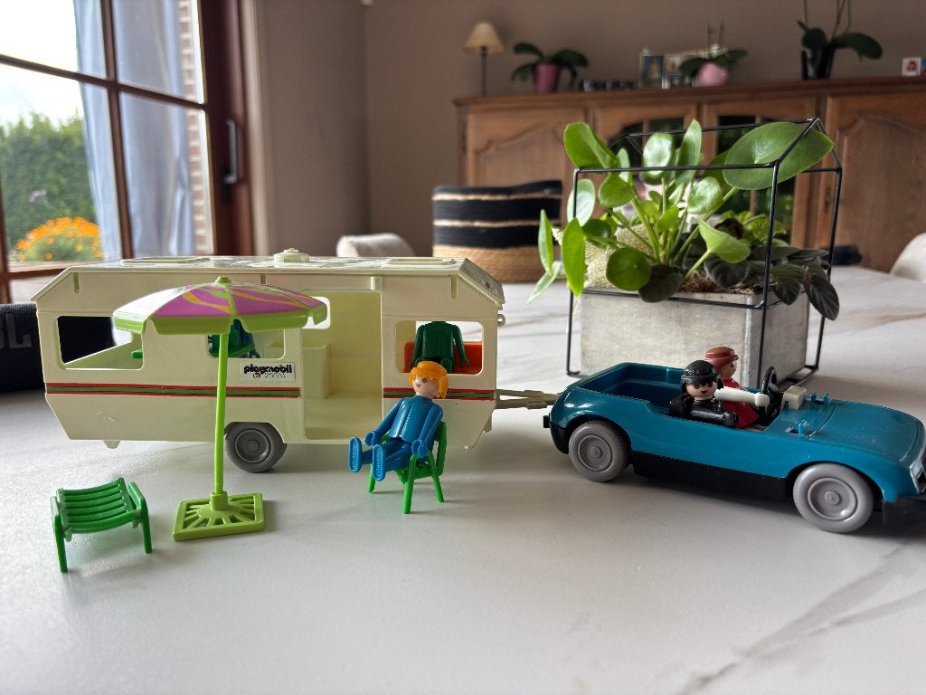 Playmobil 3210 + 3249 Voiture décapotable et caravane, Enlèvement, Utilisé, Véhicule, City life