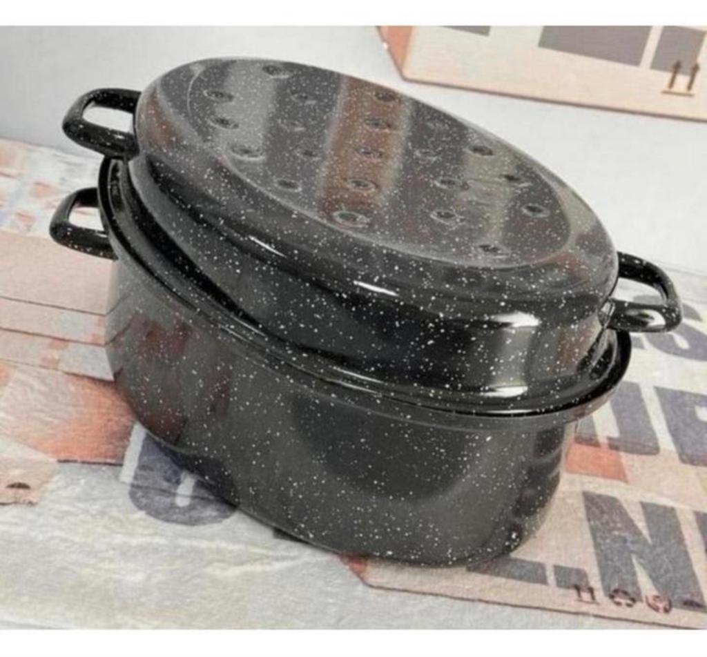 Emaille Braadpan XL 40 x 30 cm braadslede wildbraadpan zwart, Huis en Inrichting, Keuken | Potten en Pannen, Ophalen of Verzenden