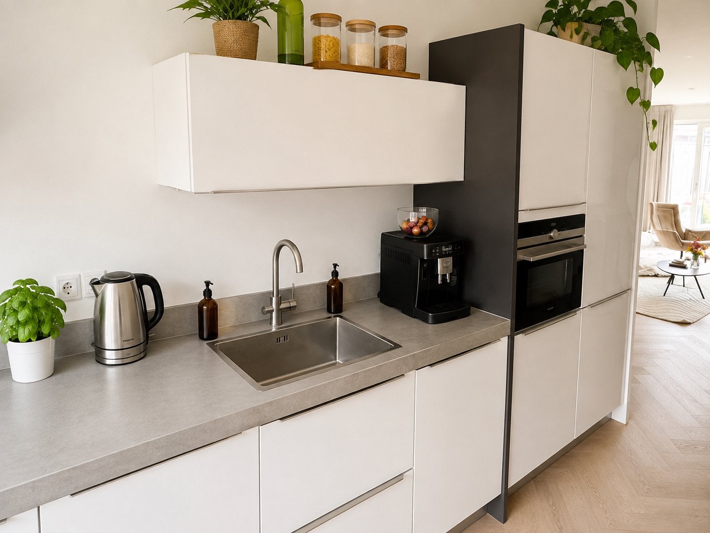 ✨ CUISINE DROITE BLANCHE ÉLÉGANTE 435 cm ✨, Synthétique, Enlèvement ou Envoi, Brillant ou Laqué, Comme neuf