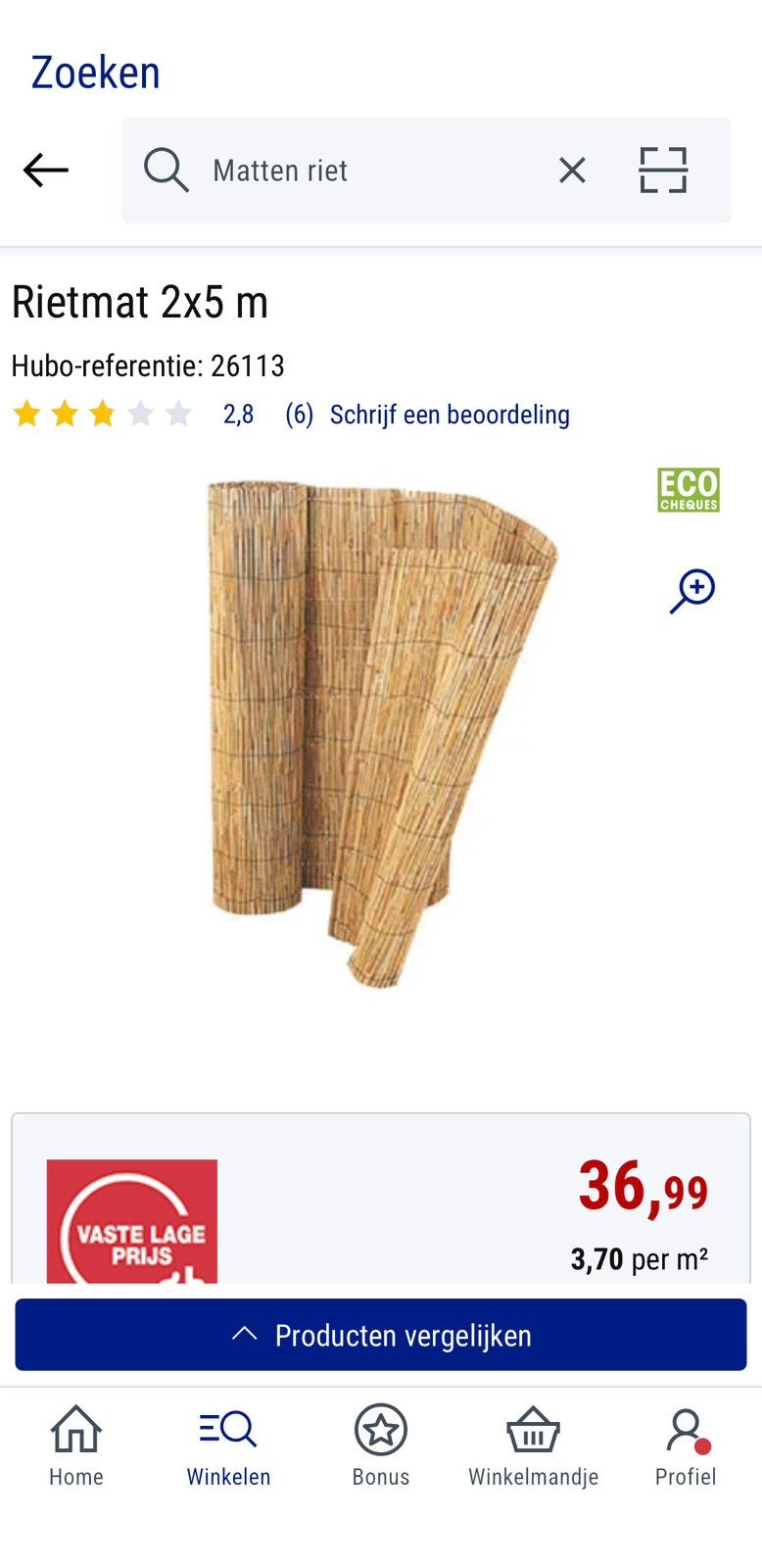 Rietmat 2x5 m nieuw in verpakking, Ophalen, Nieuw, Overige materialen