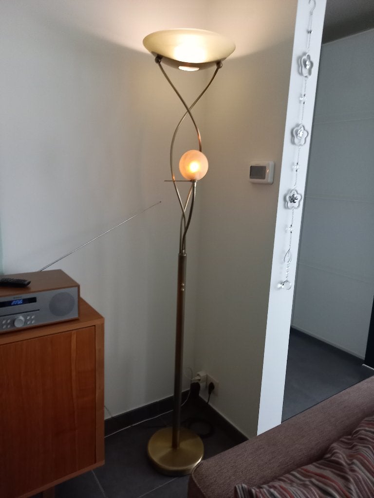Staande lamp bronskleurig met leeslampje, Huis en Inrichting, Ophalen, Zo goed als nieuw, Glas, 150 tot 200 cm