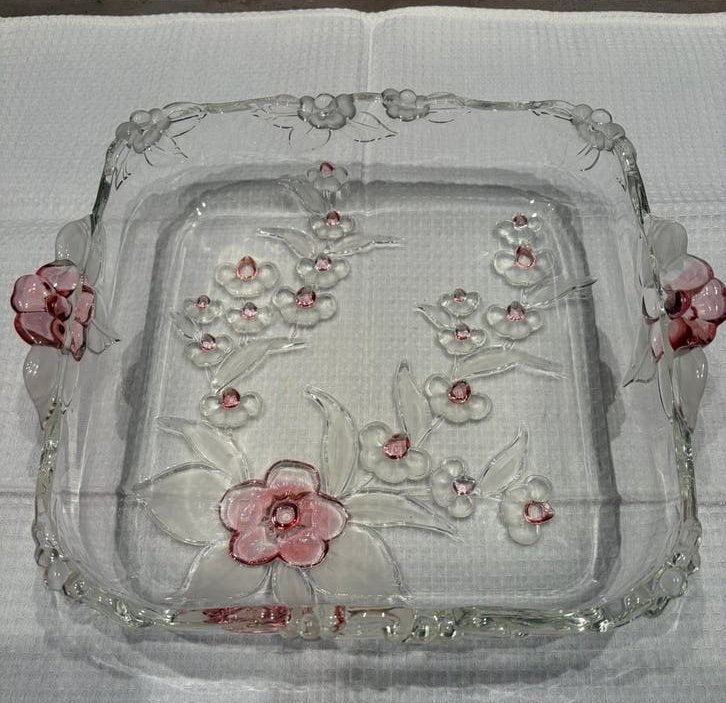 Magnifique plat de service en verre à Walther vintage, Enlèvement ou Envoi, Plat de service, Verre, Coins arrondis