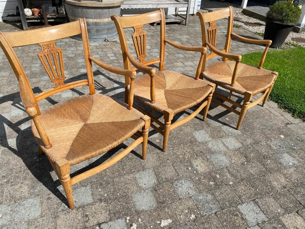 Houten zetels - riet zitting - handgemaakt, Huis en Inrichting, Ophalen, Gebruikt, Drie, Vintage