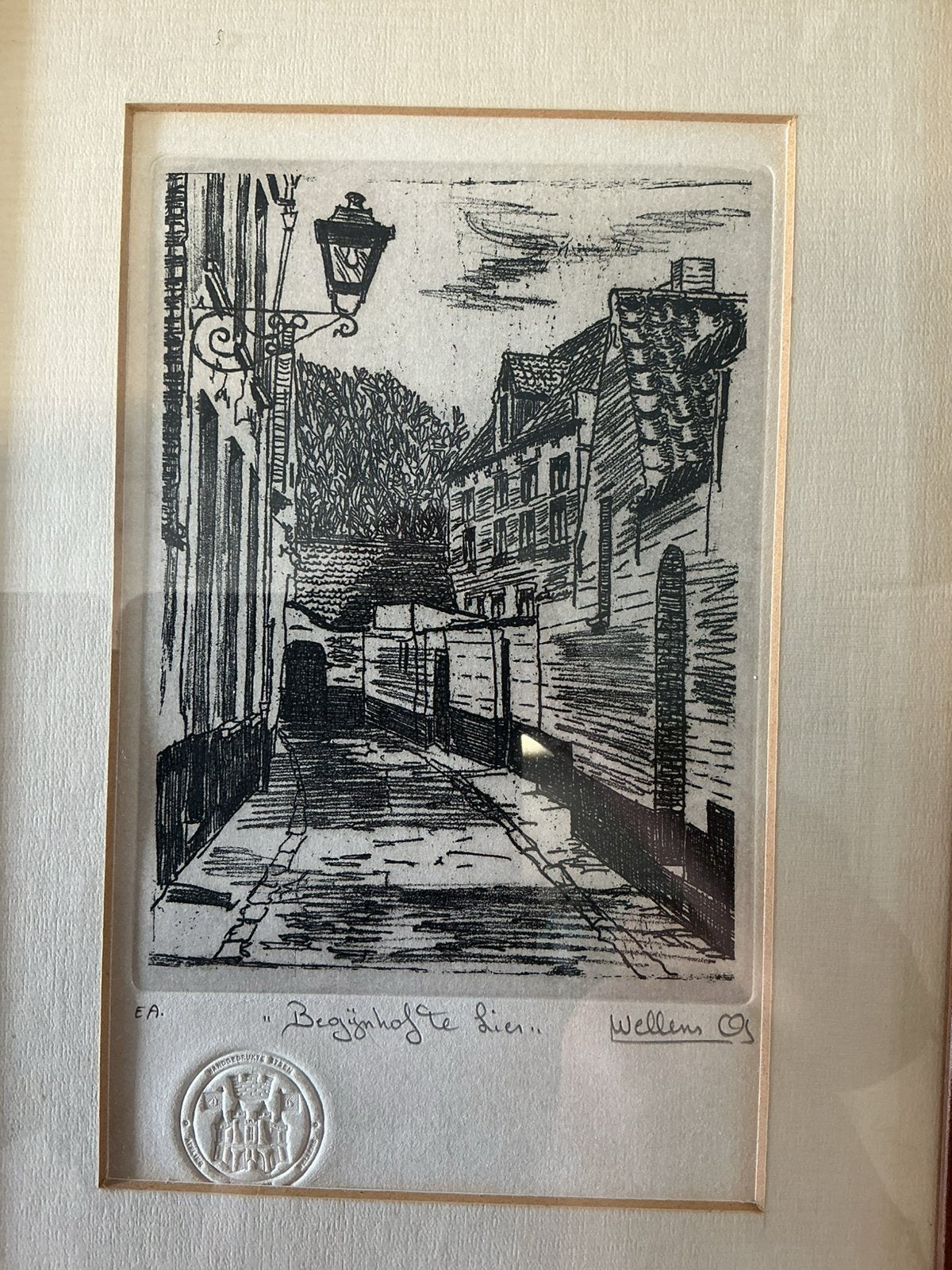 Pentekening Begijnhof Lier  Wellens A, Antiquités & Art, Enlèvement ou Envoi
