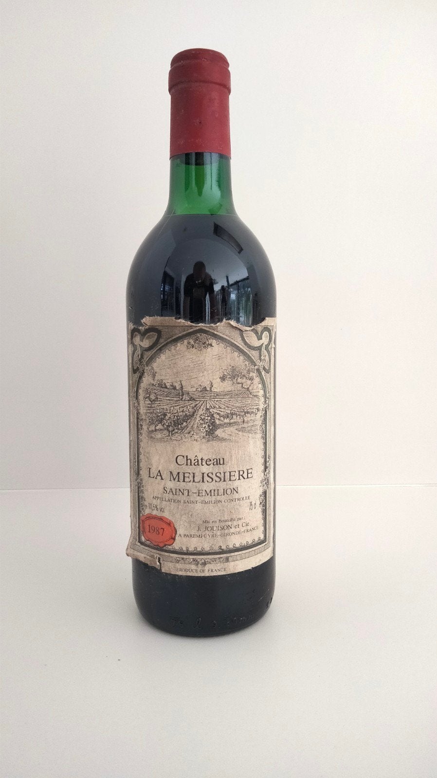 fles wijn Saint-Emilion 1987 chateau La Melissiere, Verzamelen, Ophalen, Gebruikt, Frankrijk, Rode wijn