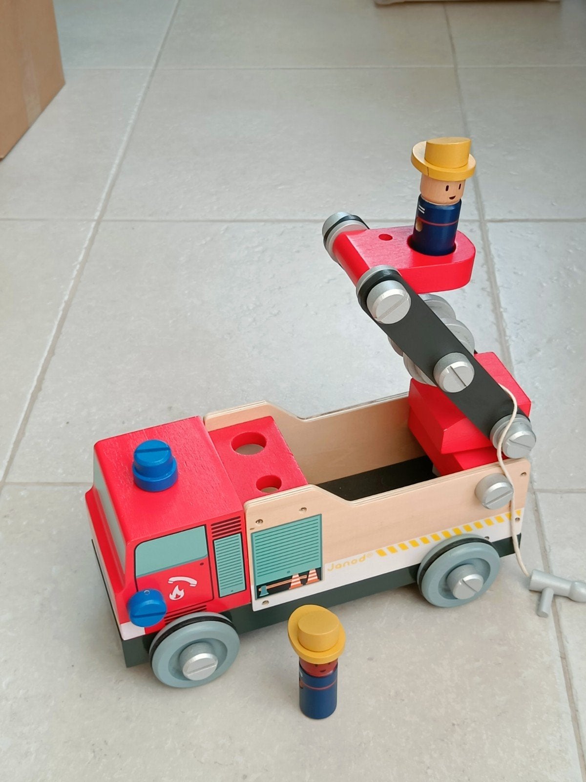 Janod houten brandweerwagen, Kinderen en Baby's, Ophalen of Verzenden