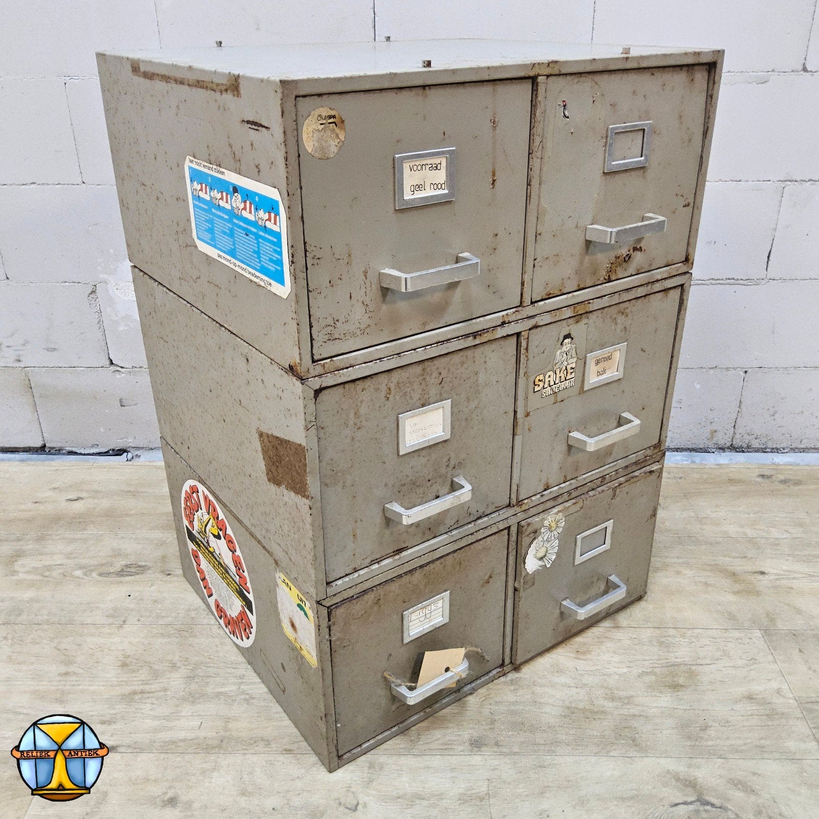 Vintage metalen archiefkasten / stapelbare opberg kasten, Minder dan 50 cm, Gebruikt, Ophalen of Verzenden, Minder dan 100 cm