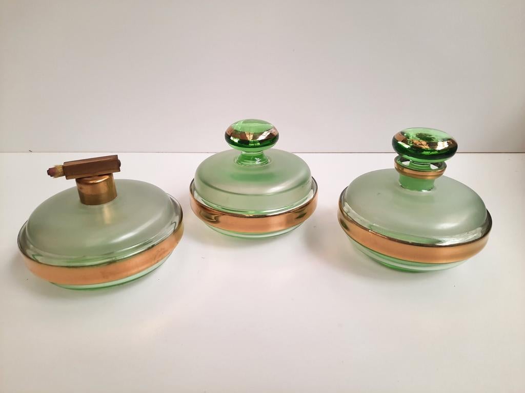 Booms glas parfum/kaptafel set, Antiek en Kunst, Ophalen of Verzenden