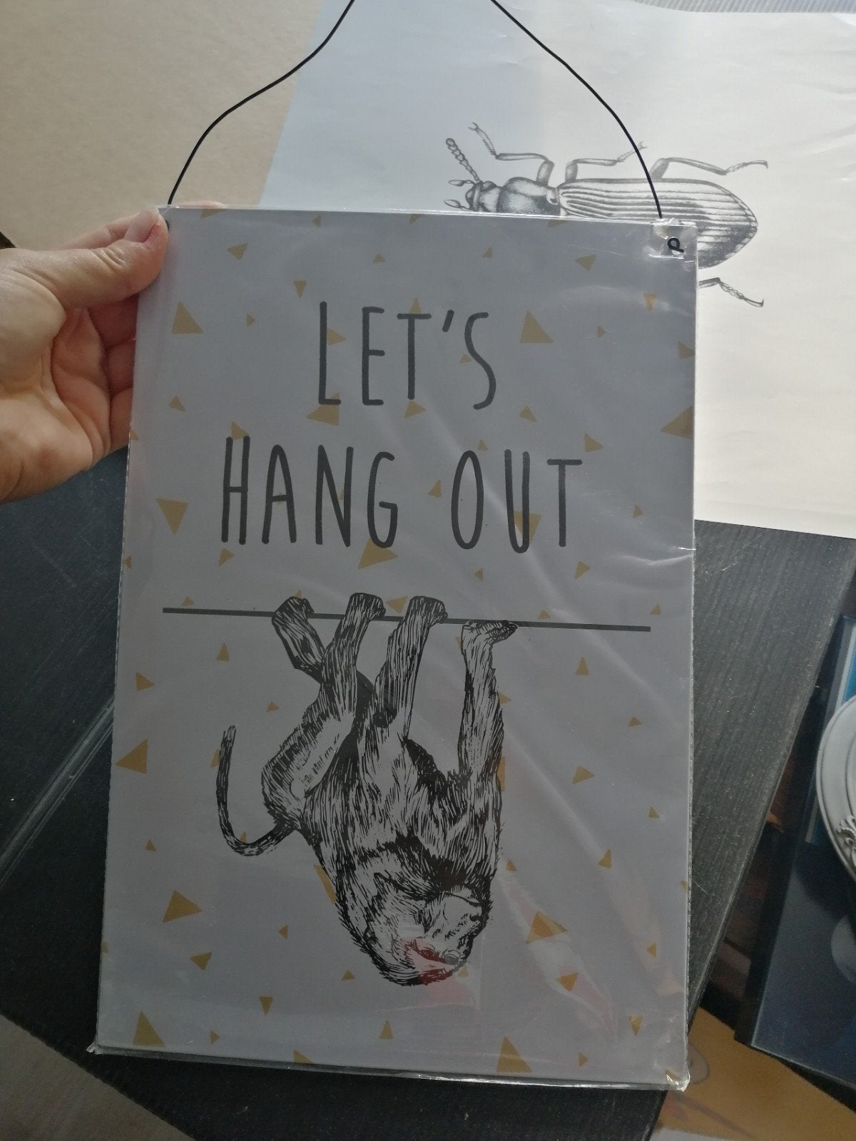 let's hang out metalen bordje, Ophalen