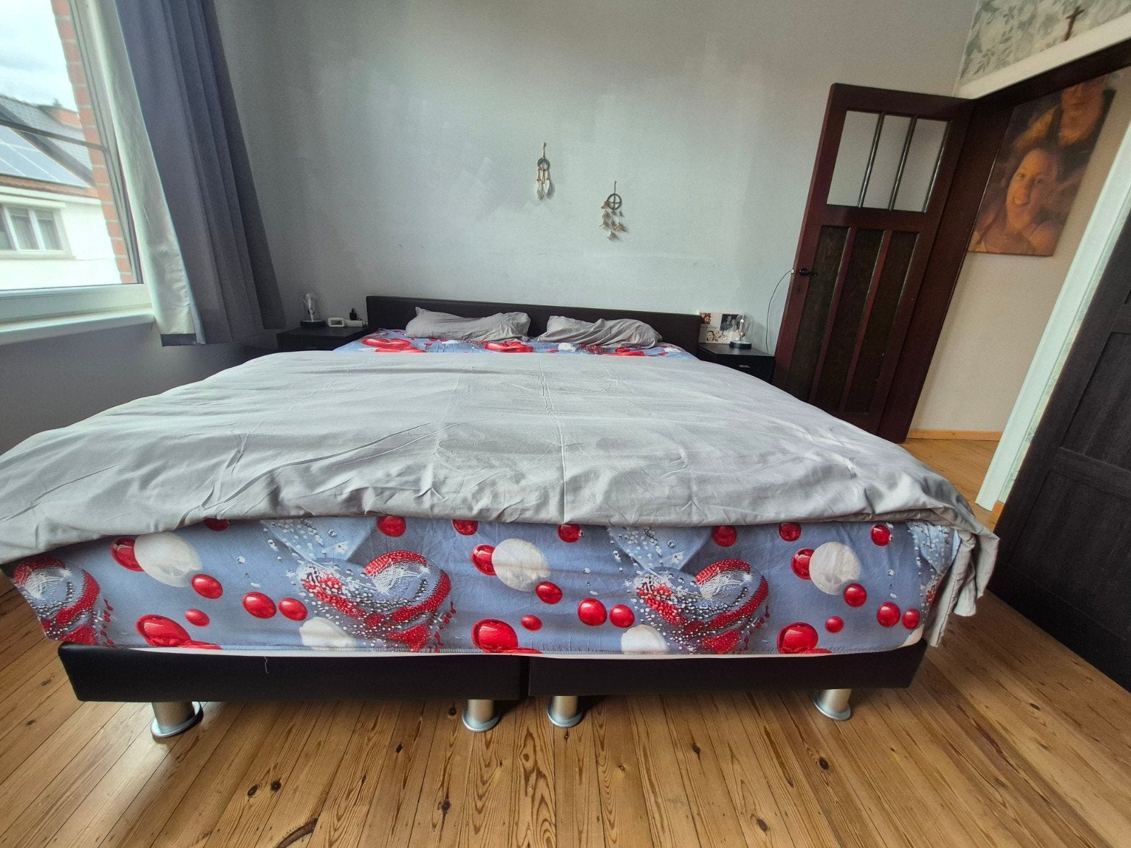Boxspring 200x200 en hoofdbord + nog nieuwe topper, Ophalen, Zwart, Tweepersoons, Zo goed als nieuw