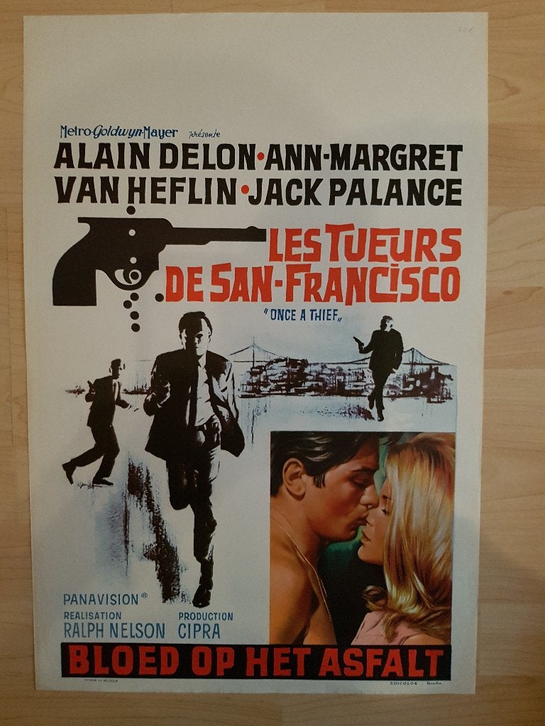 filmaffiche Alain Delon Once A Thief 1965 filmposter, Rechthoekig Staand, Ophalen of Verzenden, Zo goed als nieuw, A1 t/m A3