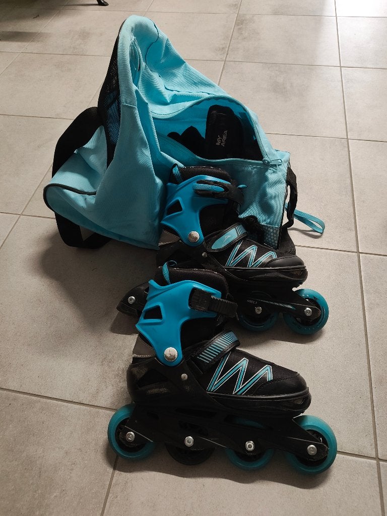 Inline skates + bescherming:  34=>37 verstelbaar, Ophalen, Verstelbaar, Gebruikt, Kinderen