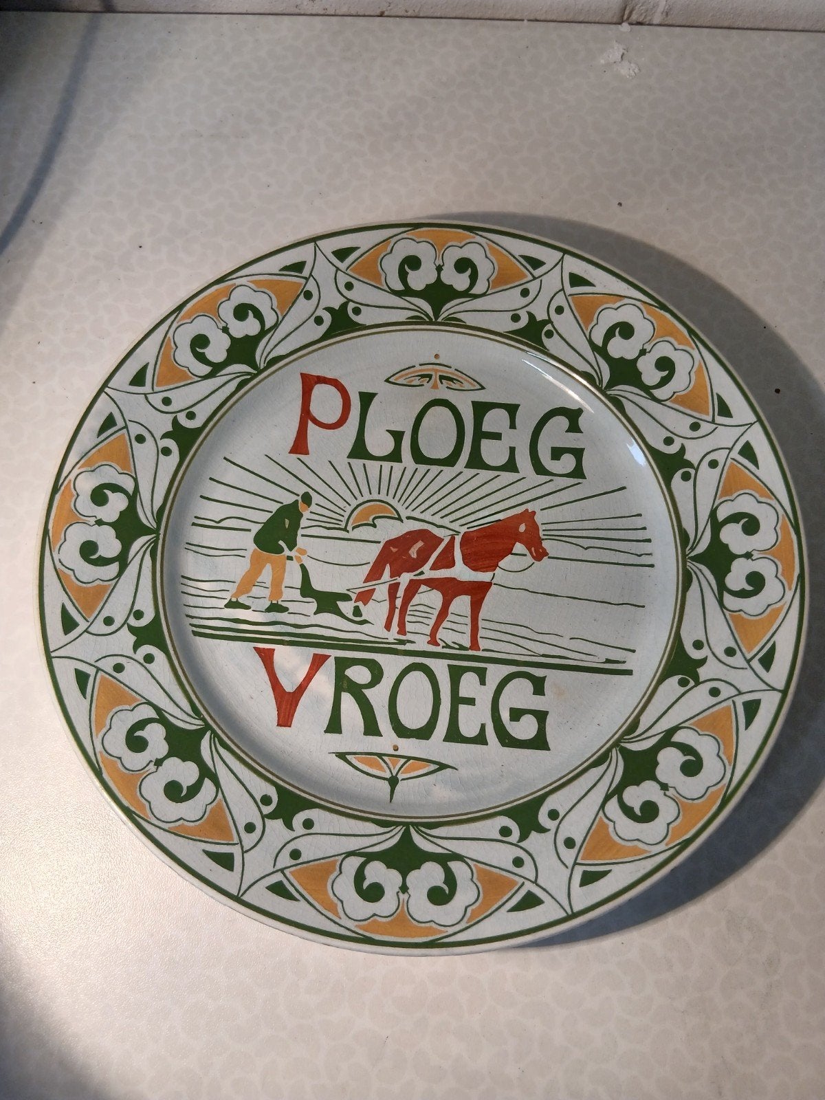 Wandbord " ploeg vroeg " jugendstil Mehlem bonn, Antiek en Kunst, Ophalen of Verzenden